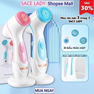 Máy rửa mặt cầm tay Sace Lady tích hợp 3 đầu chức năng với 4 cấp độ làm sạch, massage loại bỏ mụn đầu đen