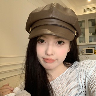  Mũ beret mũ bát giác lưỡi trai da PU sang chảnh thời trang thu đông phong cách Hàn Quốc - Nalita shop 