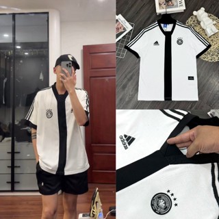 BỘ, Áo LẺ Phông Nam A Đi Đát Thêu Logo Tuyển Đức Phối Sọc Đen Trắng Siêu Đẹp - Áo thun Nam Nữ Tuyển Đức Thêu Logo CaoCấp