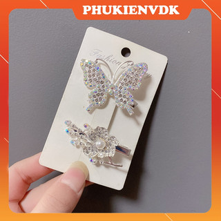 Kẹp tóc mỏ vịt hình bướm hoa đính đá lấp lánh MS406