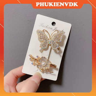 Kẹp tóc mỏ vịt hình bướm hoa đính đá lấp lánh MS406