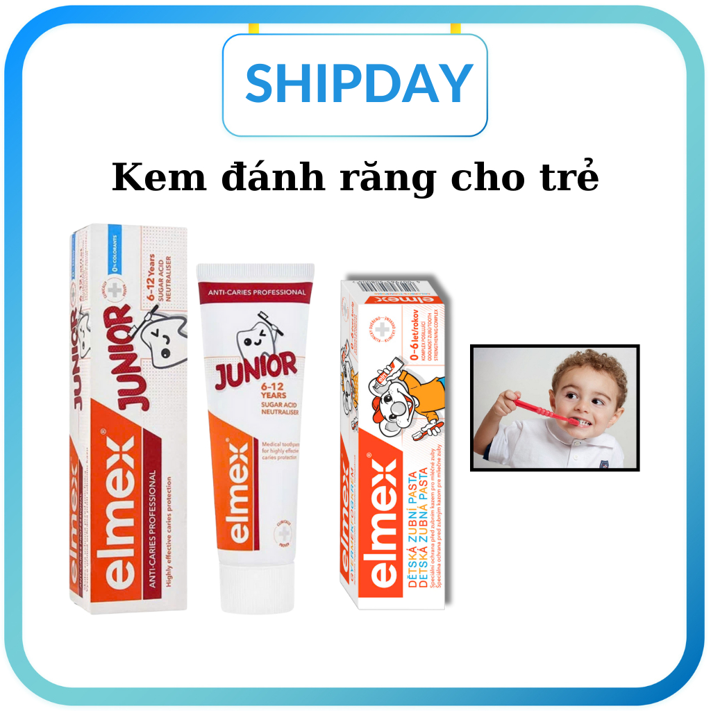 Kem đánh răng trẻ em Elmex dành cho bé từ sơ sinh tới 12 tuổi vị Bạc Hà dịu nhẹ 50ml 75ml-Châu Âu