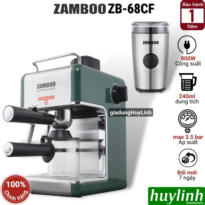 Combo máy pha - xay cà phê Zamboo ZB-68CF + 100GR - Hàng chính hãng