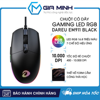 Chuột Có Dây Gaming DareU EM911 Led RGB - Form Cầm Công Thái Học Quốc Dân - Hàng Chính Hãng - Bảo Hành 24 Tháng
