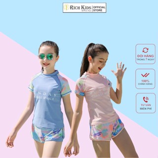 Đồ Bơi Bé Gái, Bộ Bơi Bé Gái Tay Ngắn kín đáo quần đùi size đại Sunday Hãng RICH KIDS