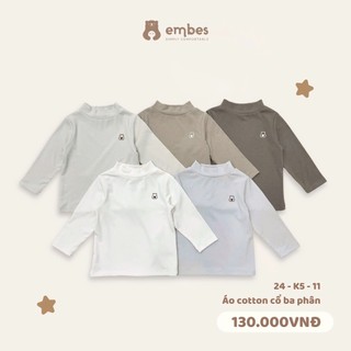 Áo Giữ Nhiệt Cho Bé Embes, Áo Dài Tay Thu Đông Cổ 3 Phân Chất Cotton Cho Bé Trai Bé Gái Size 8-18kg