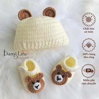 Set nón giày hình gấu bằng len handmade làm quà tặng đầy tháng cho bé yêu - Dương liễu handmade