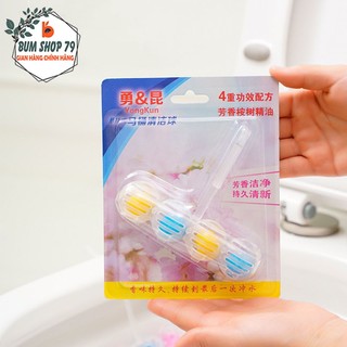 Set 4 Viên Khử Mùi Bồn Cầu Làm Sạch Có Móc Treo Thành Bồn, Vỉ Bóng Tẩy Rửa Bồn Cầu Tạo Hương Thơm