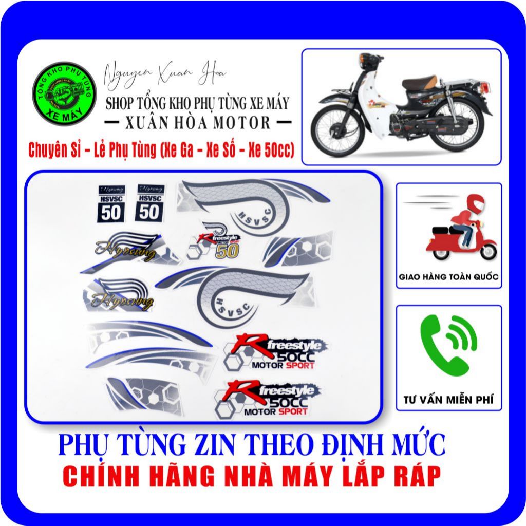 Bộ tem Cub 81-50cc/ Cub đèn tròn (Chất liệu Decan, dán tuỳ ý thích cho mọi mẫu Cub 50cc)