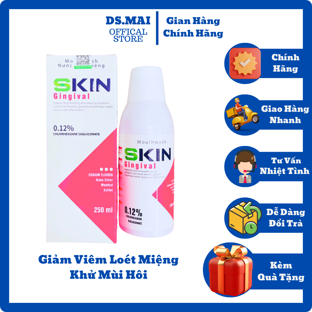 Nước Súc Miệng Skin Diệt Khuẩn Giảm Viêm Loét Miệng Viêm Họng Nấm Miện Khử Mùi Hôi 250ml