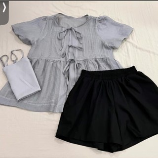 [ Bigsize 55-100kg] Set 3 món áo babydoll kèm áo 2 dây, quần đùi ống rộng nữ tính