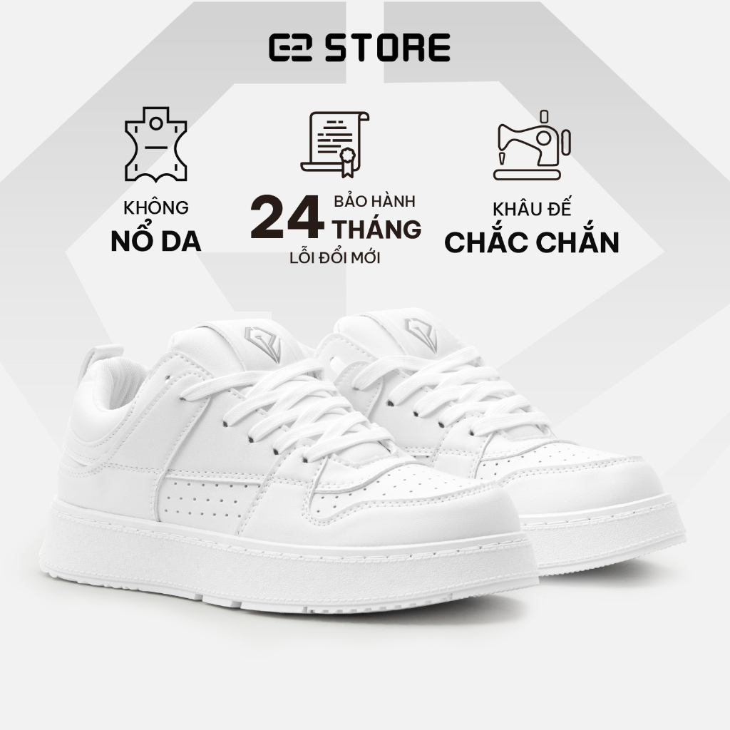Giày nam trắng G2 Athena Low dáng giày sneaker nam độn đế, Giày thể thao nam trắng đế cao tậy gym
