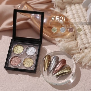 Tráng gương dạng nén trang trí nail (set 4 ô), tráng gương móng tay