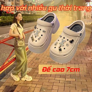  Dép cross đế cao 8cm BTDEP dép sục nữ crocs 8 phân bít mũi sang chảnh dạo phố bà bầu 