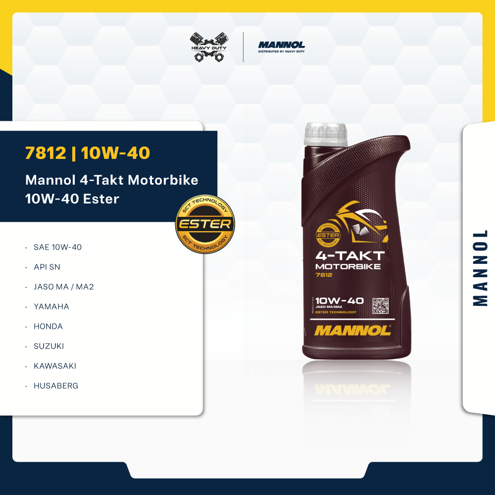 Nhớt Xe Máy Tổng Hợp Ester - Mannol Motorbike 4-Takt 7812 10W-40 API SN JASO MA2 | Êm Máy, Bốc Xe