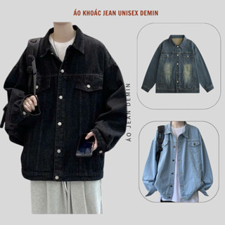 Áo Khoác Jean Unisex IMAN,Áo Khoác Bò Nam Nữ Menswear Denim Jacket Có Túi Có Cổ