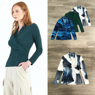 HIPU.VNXK - Áo thun DKNY tay dài cổ đắp xéo, hoạ tiết nhiều màu.