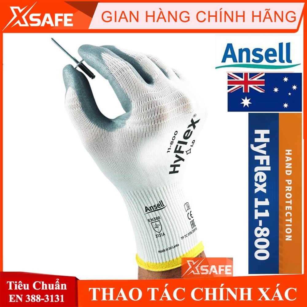 Găng tay bảo hộ đa năng Ansell Hyflex 11-800 dùng cho cơ khí, kĩ thuật, tăng độ bám chống trơn trượt