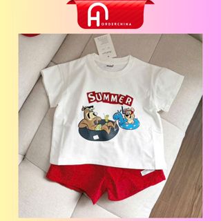 Bộ quần áo cộc bé trai summer tone trắng đỏ chất áo cotton quần kaki - HNOrderChina