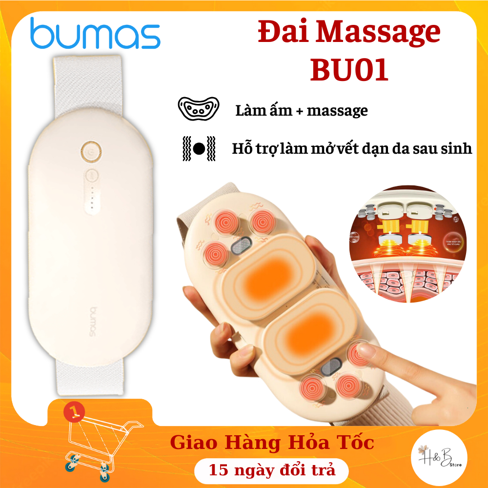 Đai Massage Chườm Nóng BUMAS BU01 - Hỗ Trợ Làm Mờ Vết Rạn Sau Sinh, Giảm Đau Bụng Kinh, Tuối Thọ Cao