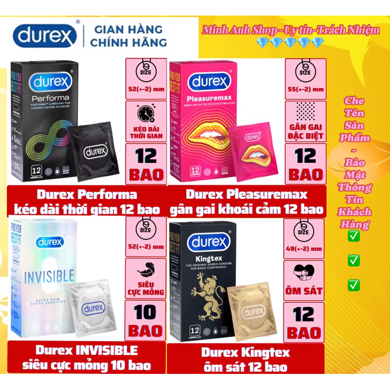 Bao Cao Su DUREX Combo4 Hộp 46c Bao Cao Su DUREX CHÍNH HÃNG Cho Cảm Xúc Thăng Hoa Chân Thật Nhất