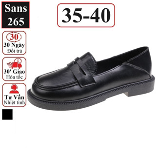 Giày lười nữ da đen mờ Sans265 loafer quai ngang trơn basic mũi tròn oxford đế 3cm 3p búp bê