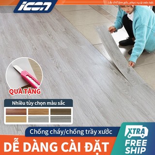 ICON Miếng nhựa lót sàn giả vân gỗ sang trọng, có keo sẵn dễ dán, 45,5x15,24 cm