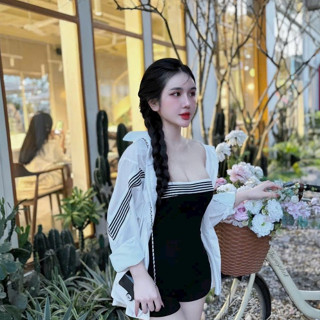 Set jumpsuit thiết kế thời trang nữ năng động, cá tĩnh cho nàng, set jum phối sọc áo ống form ngắn kèm sơ mi dài tay