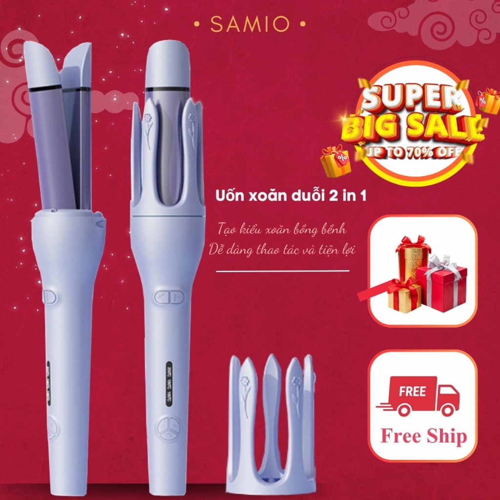 Máy Uốn Tóc Xoăn, Duỗi Tóc Tự Động EXTRA Trục 32mm, Máy Uốn Xoăn Tạo Kiểu Tóc 2 trong 1 Uốn Xoăn, Ép Duỗi Tóc- Samio