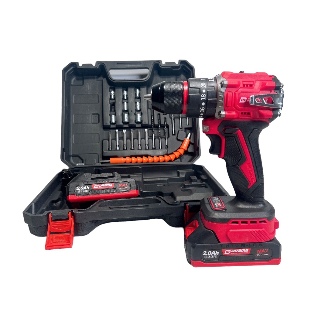 Máy Khoan Pin Drama D-5521 Không Chổi Than  3 Chức Năng Chân Pin Phổ Thông Tặng Kèm Bộ Phụ Kiện