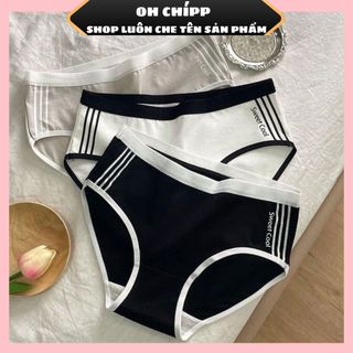 Set quần lót cotton nữ mềm mại thoáng mát họa tiết kẻ và gấu cute dễ thương tone màu đen, trắng, xám