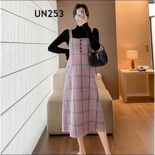  Set yếm dạ phối áo len ôm cổ lọ thu đông set yếm bầu công sở thanh lịch nhẹ nhàng cho mẹ bầu-UN253 