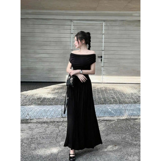 ĐẦM MIDI TRỄ VAI NHÚN THÂN ĐÍNH HOA EO