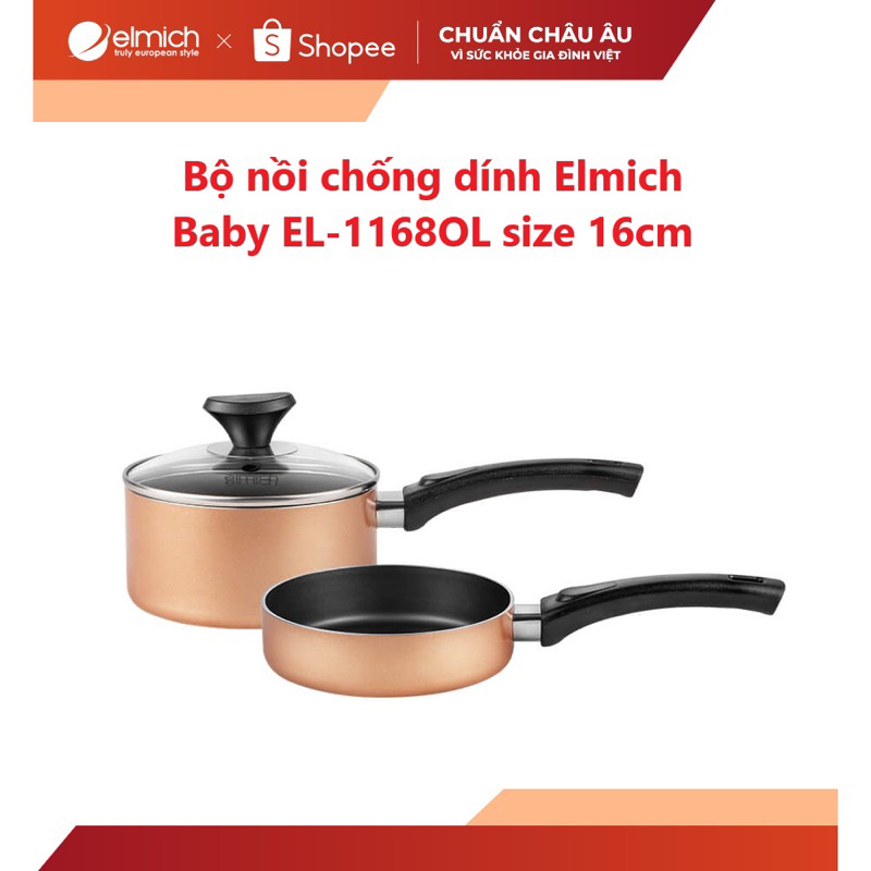 Bộ Nồi Chảo Chống Dính Baby ELMICH-EL1168OL - Đáy từ size 16cm