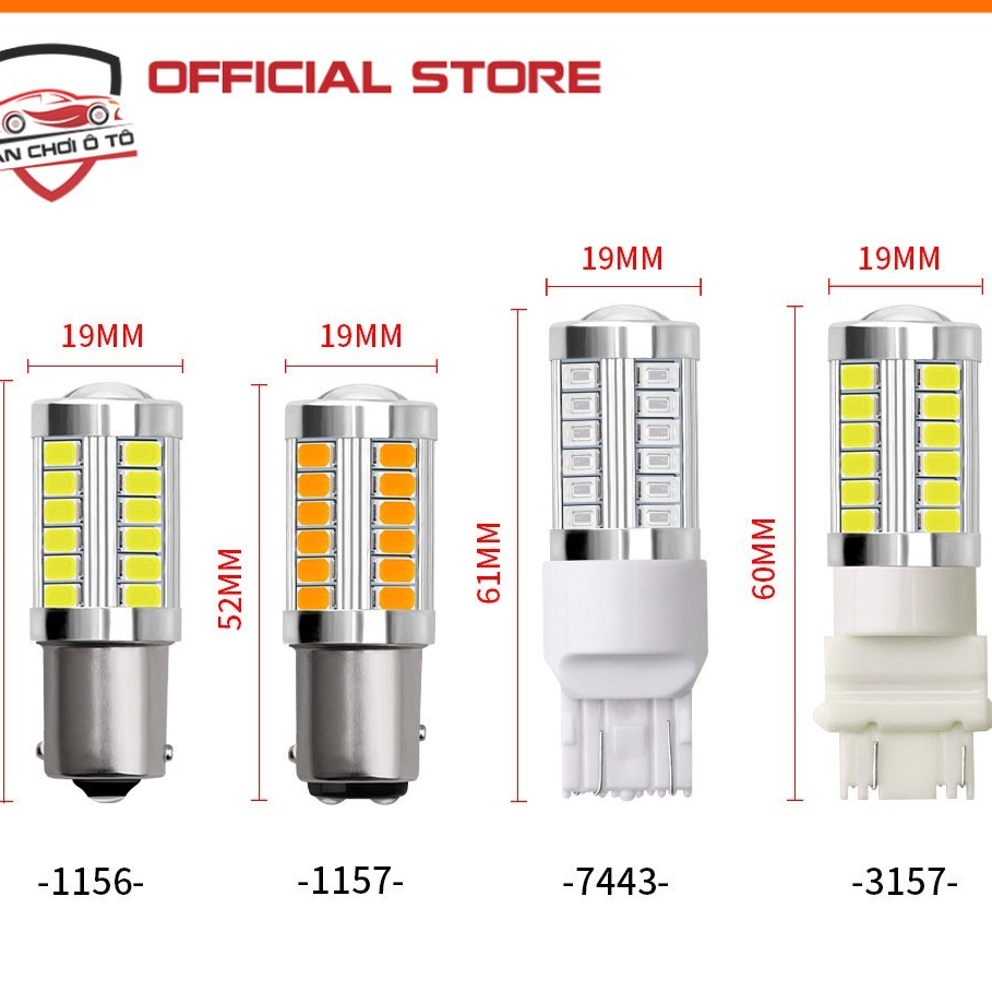LED xi nhan, phanh,daylight,đèn lùi ô tô xe máy 33 bóng led chân 1156, 1157, 7443, 3157...
