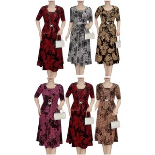 Đầm trung niên dự tiệc cổ kiểu vải thun nhũ áo dáng vest đính ngọc giấu bụng size 80kg, Đầm trung niên cho mẹ trẻ trung