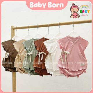 Bộ cộc tay bé gái sơ sinh Anminaza 0-12 tháng phối bèo xinh xắn chất tăm tre mềm mịn AMI0166 Baby Born shop