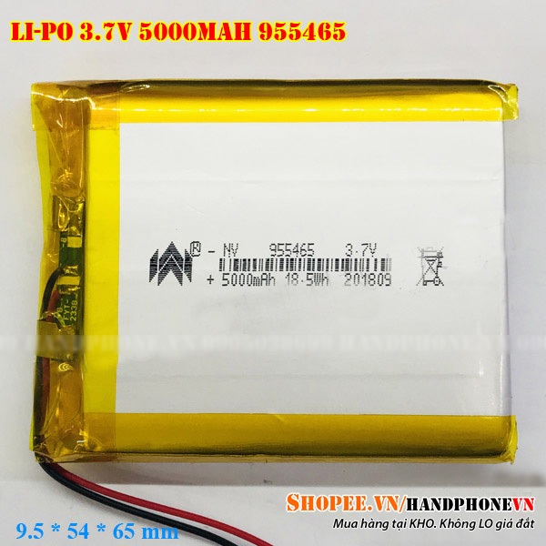 Pin Li-Po 3.7V 955465 955565 5000mAh (Li-Polyme). Pin dày 9.5mm