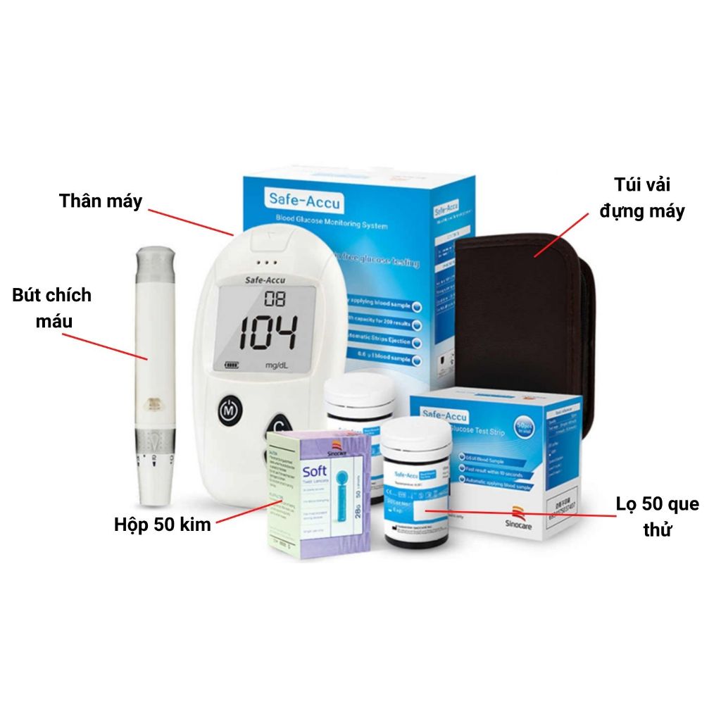 Máy Đo Đường Huyết, Tiểu Đường SINO CARE CHÍNH HÃNG ĐỨC Tặng HỘP 50 Que Thử Và 50 Kim