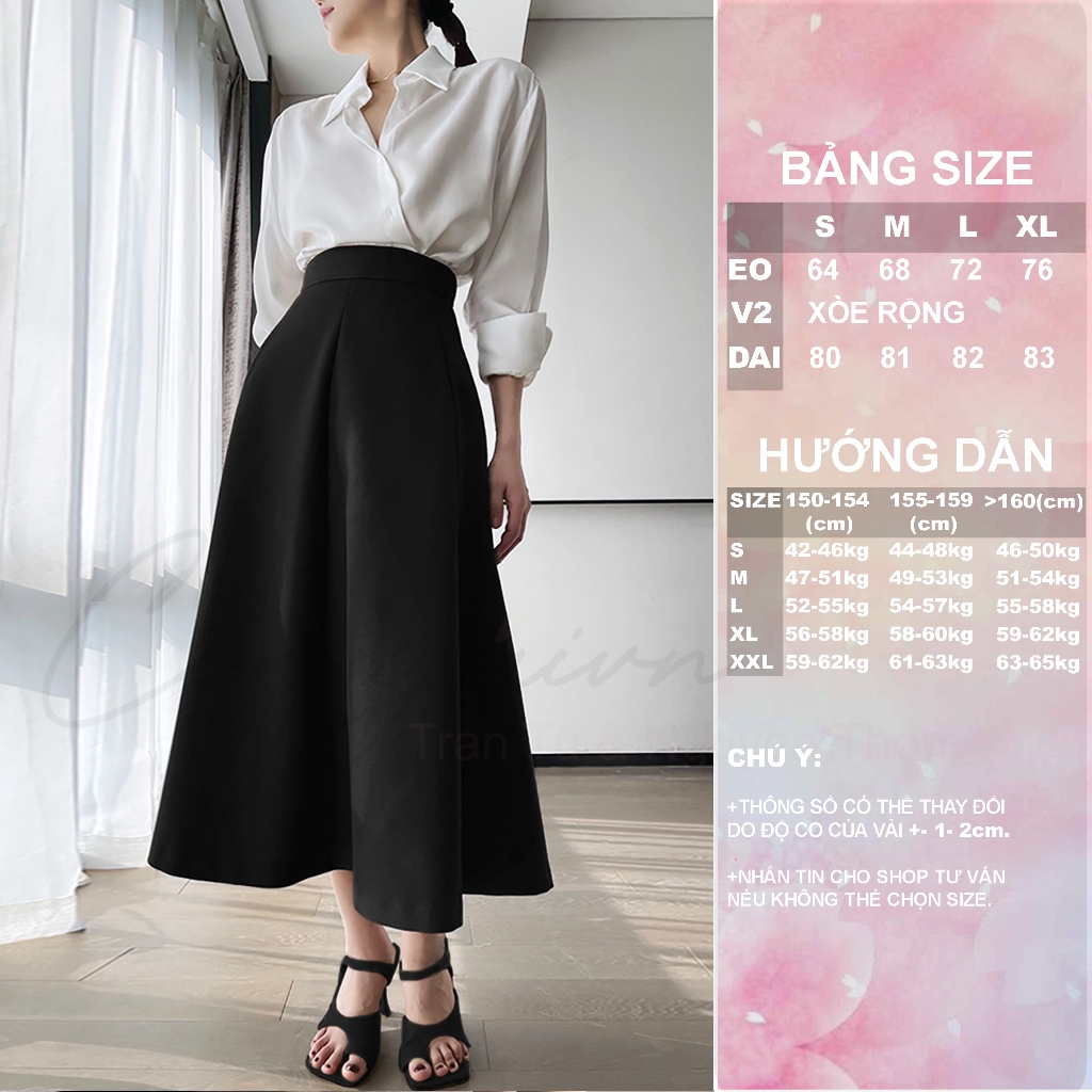 [Congaivn] Chân váy xòe dài 6 mảnh CVDA vải tuyết mưa dày, mát màu đen.