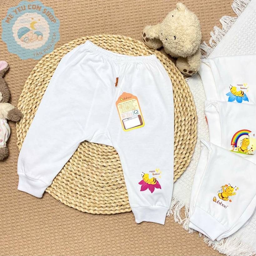 Quần Dài Trắng Mặc Bỉm Cotton Mềm Mịn, Thấm Hút Mồ Hôi Cho Bé Từ 3-12kg - BABIBOO
