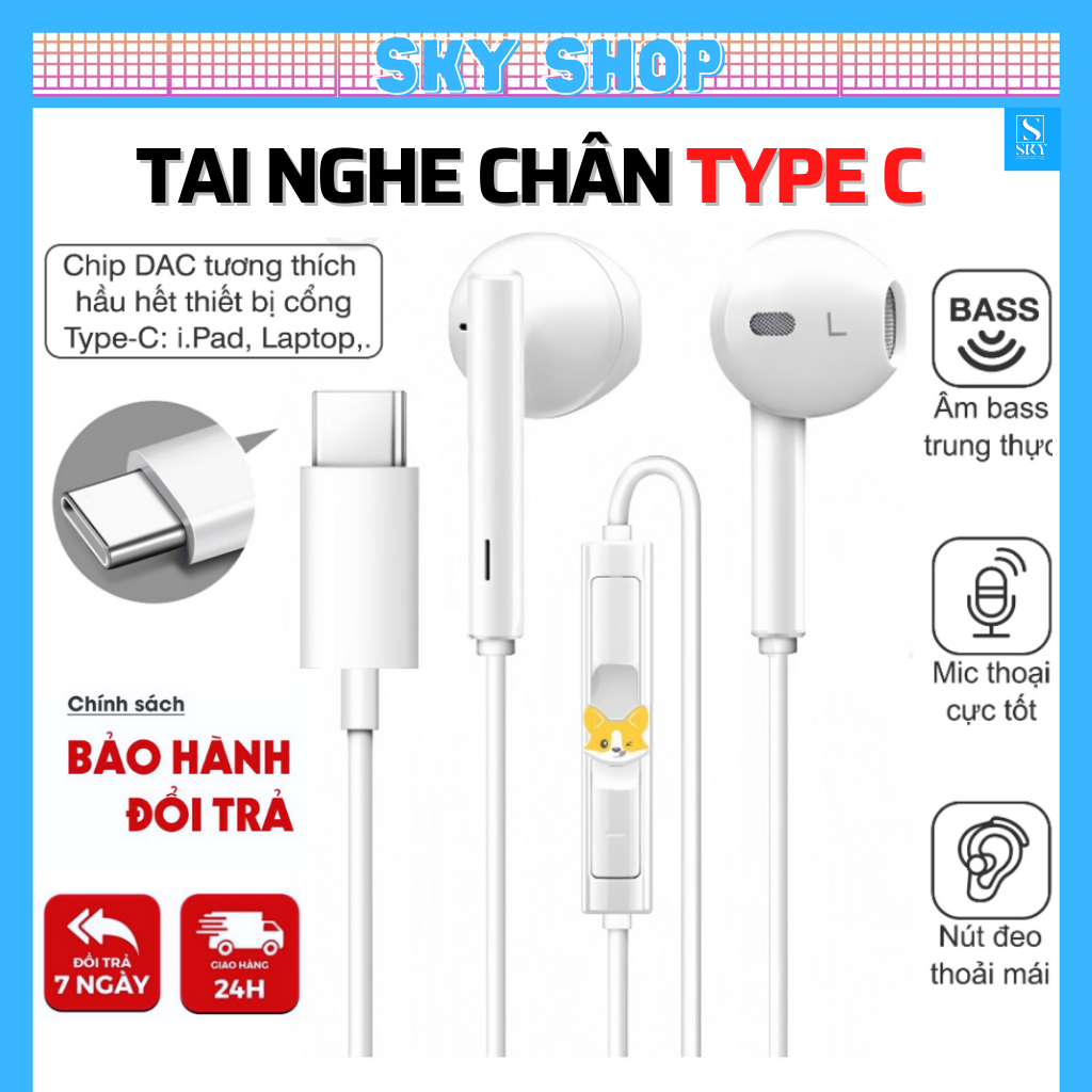 Tai Nghe có dây chân Type C cho 16 Pro Max 15 ProMax 15Pro 15Plus 15 có hỗ trợ mic nghe gọi, âm thanh bass siêu chất.