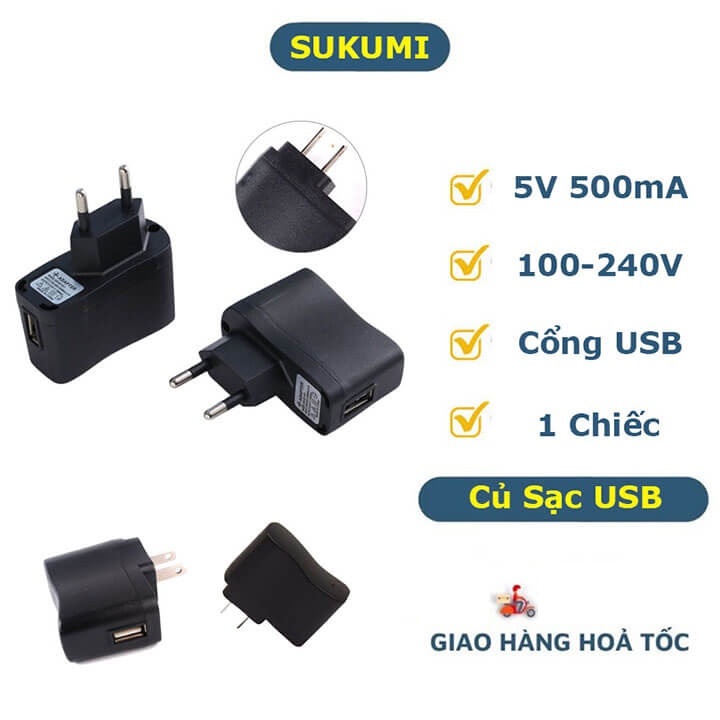 Cục sạc USB 5V 0.5A sạc nhanh an toàn, củ sạc điện thoại cổng USB tiện dụng bảo hành miễn phí