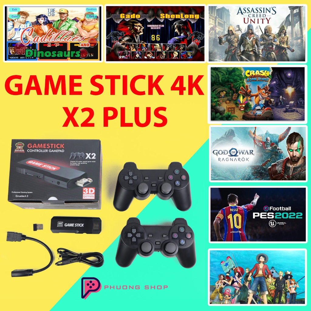 Máy Chơi Game Stick 4K đỏ X2 mới 2022 -  thêm game PSP, game 3D GTA, PES 2022, One Piece, Crash Bandicoot