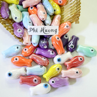 Hạt gốm sứ hình con cá mắt quỷ evil eye làm trang sức handmade