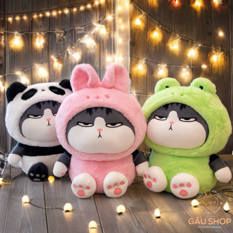 Gấu bông [FREE SHIP] 🤎 Mèo hoàng thượng 3 màu 🤎 - Mèo bông đội lốt Panda, Thỏ Ếch siêu mịn hàng nhập