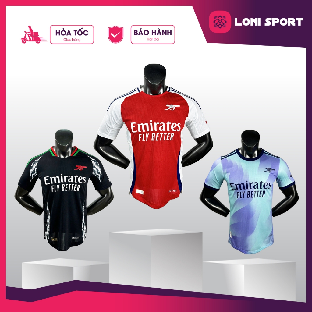 Áo bóng đá Arsenal đỏ, Arsenal đen, Arsenal xanh tím mùa giải 24/25. Hàng nhập nguyên chiếc từ Thái Lan