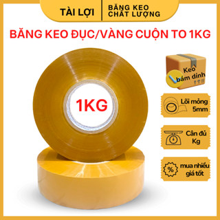  Băng keo đục vàng sáng cuộn to 1kg 4.8cm 600ya keo dầy 55 mic lõi giấy mỏng nhẹ keo bám dính chịu lực tốt - Tài Lợi 