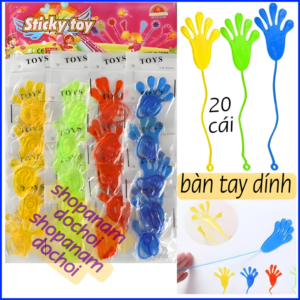 Vỉ 20 bàn tay dẻo quăng dính đồ vật , sticky toy hand 20 pcs , đồ chơi mềm dẻo