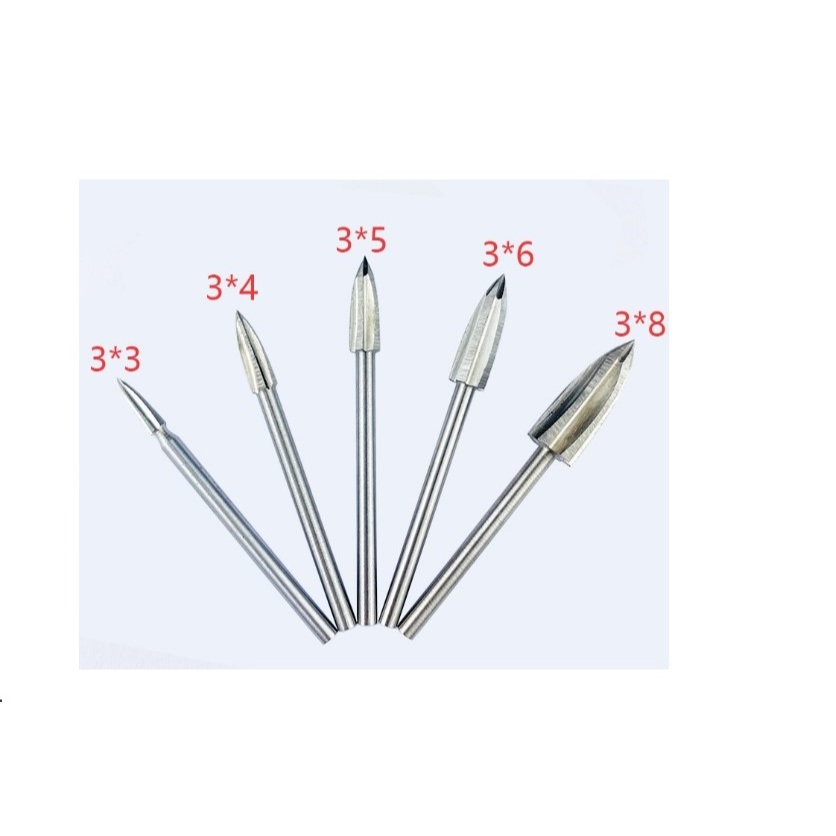 Đầu khắc gỗ 3 khía trục 3mm (bộ 5 cái mũi điêu khắc gỗ loại 3 cạnh)